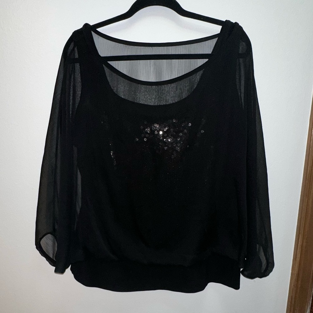 Gorgeous sequin tank and sheer black mesh overlay